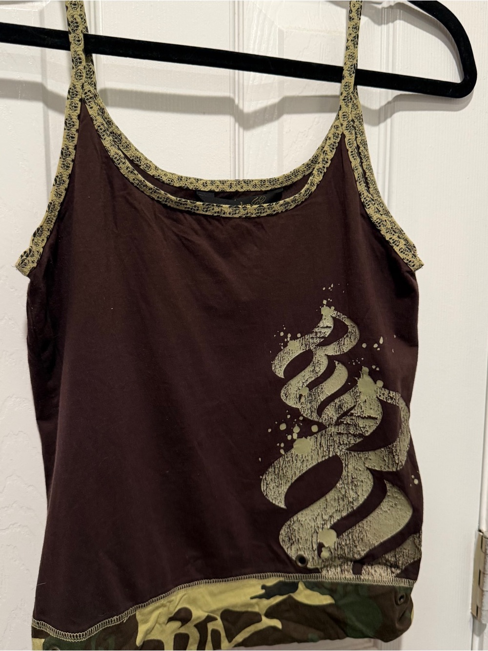 Vintage Y2K Rocawear Tank Top M Brown Snake Camo Animal Print Streetwear